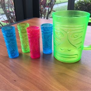 Tiki Mug Plastic Hawaiian Island Tribal Bar Cups Island Tiki Shot Glasses 5pcs